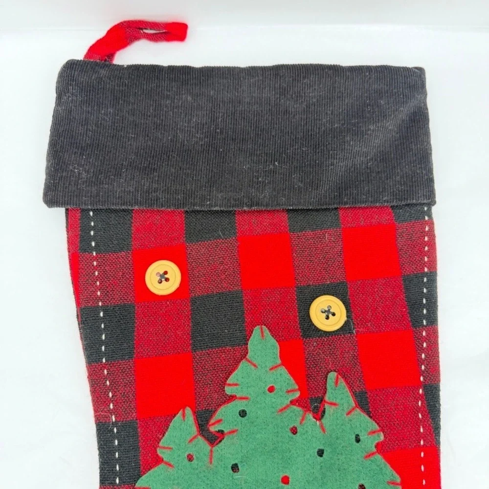 Walmart Christmas Stocking Buffalo Plaid Bear Tree Cabin Lodge Holiday Decor